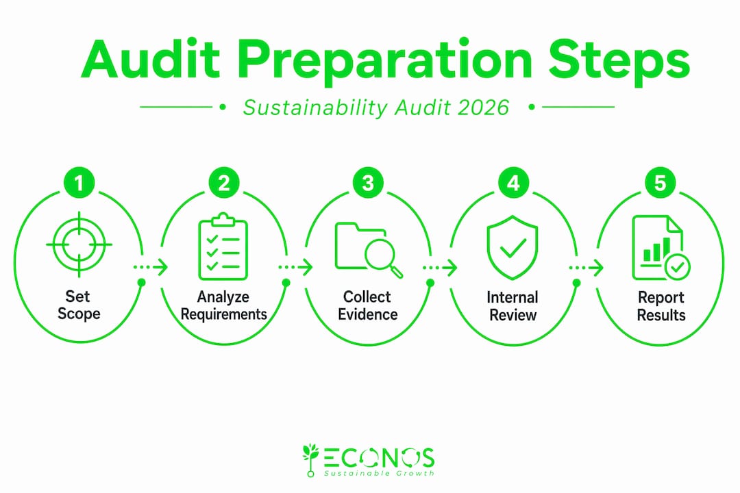 Infographic showing sustainability audit preparation steps