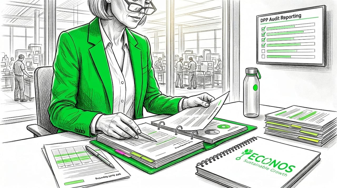 Compliance officer sorts audit paperwork