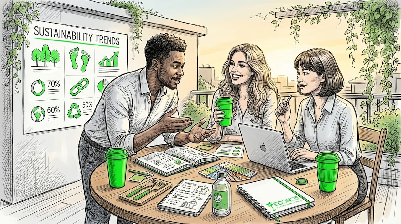 Marketing team collaborating on green positioning strategy
