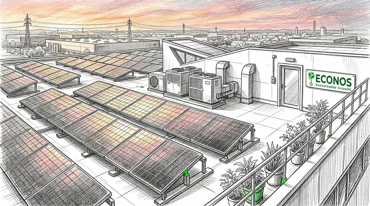Solar panel installation on business rooftop