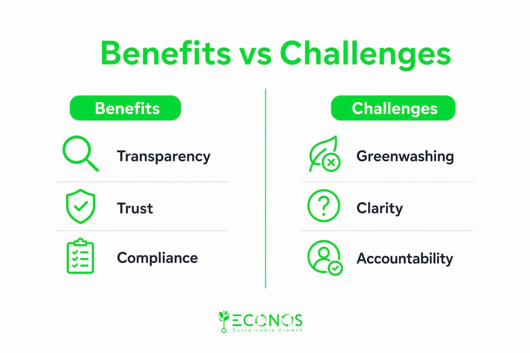 Infographic comparing greens communication benefits and challenges