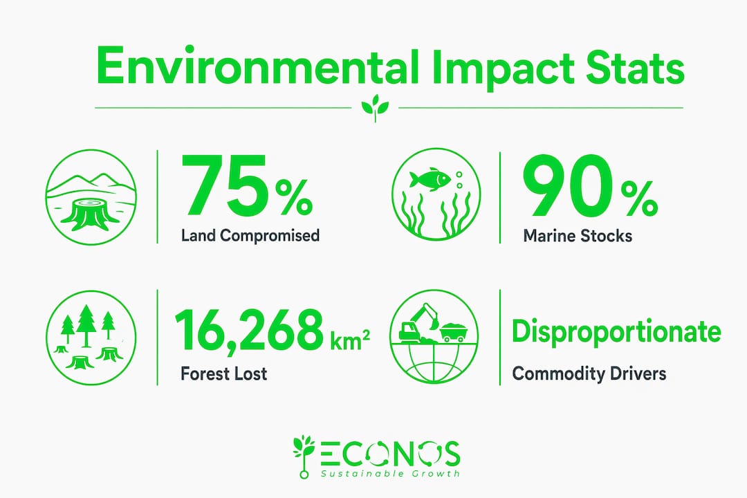 Infographic showing environmental impact statistics