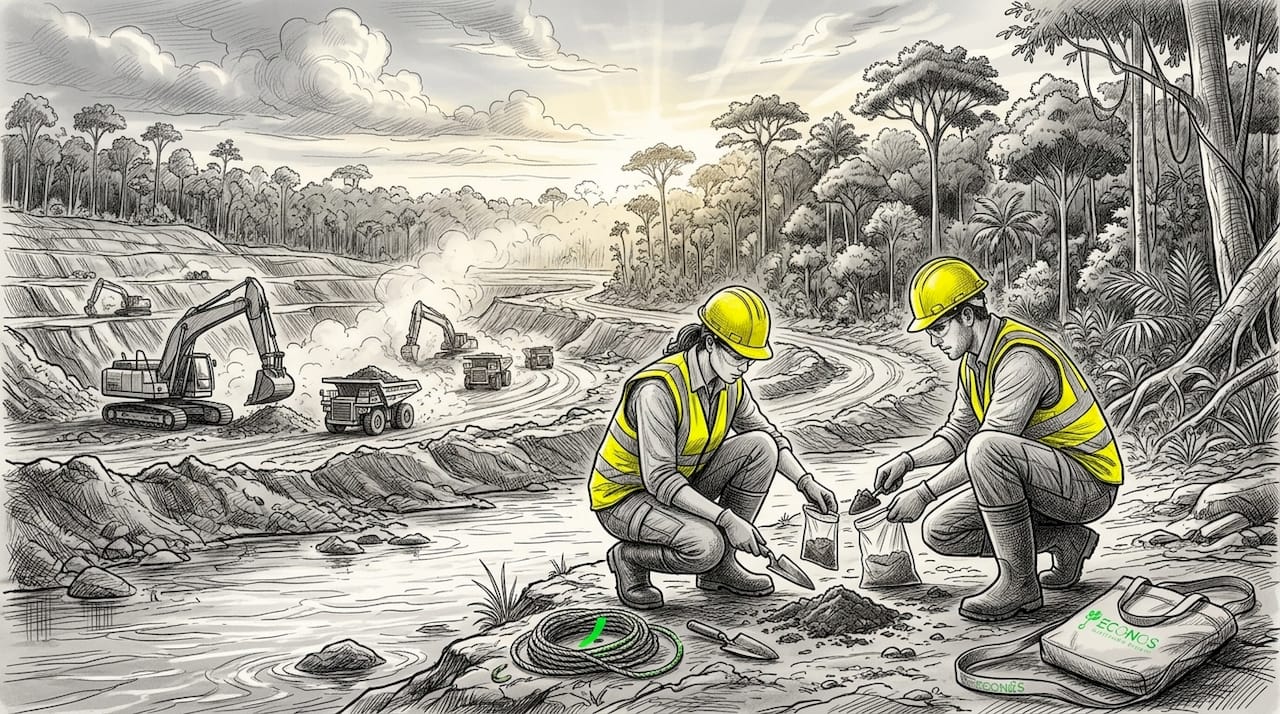Mining site impacting tropical forest ecosystem