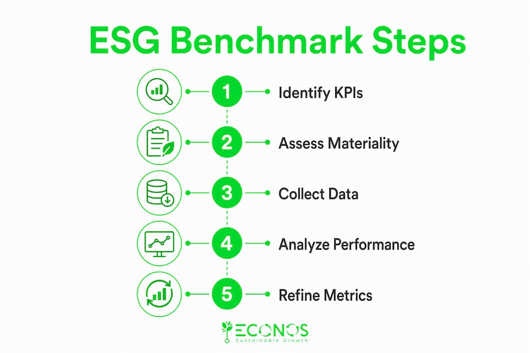 Infographic showing steps for effective ESG benchmarking