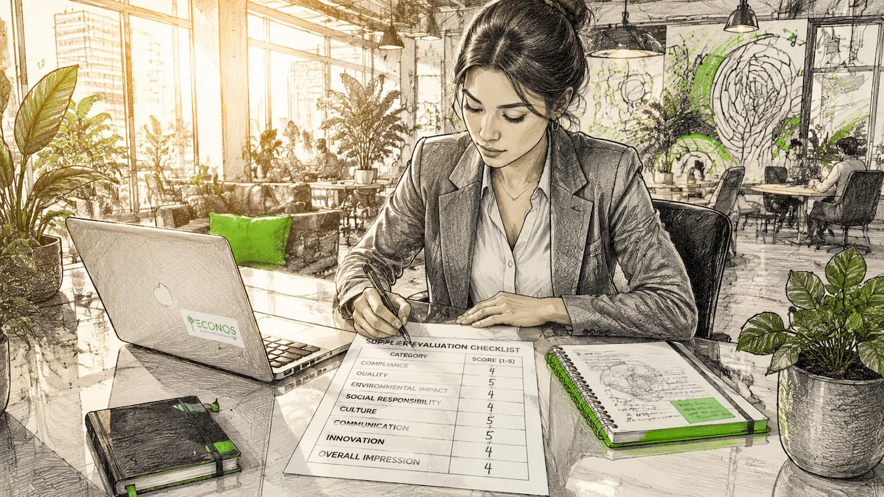 Hands marking supplier checklist scores