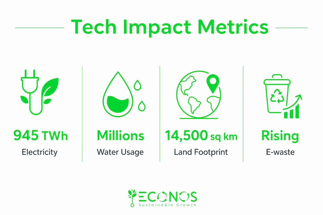 Infographic summarizing technology environmental impact metrics
