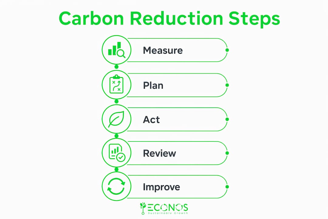 Infographic showing five key steps in carbon reduction plan