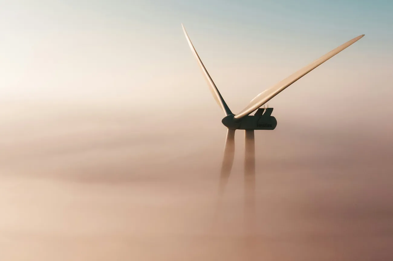 Wind turbine in lowclouds