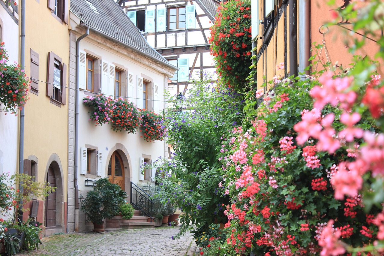 Ruelle fleurie d'Eguisheim, près de Colmar — location saisonnière Haut-Rhin