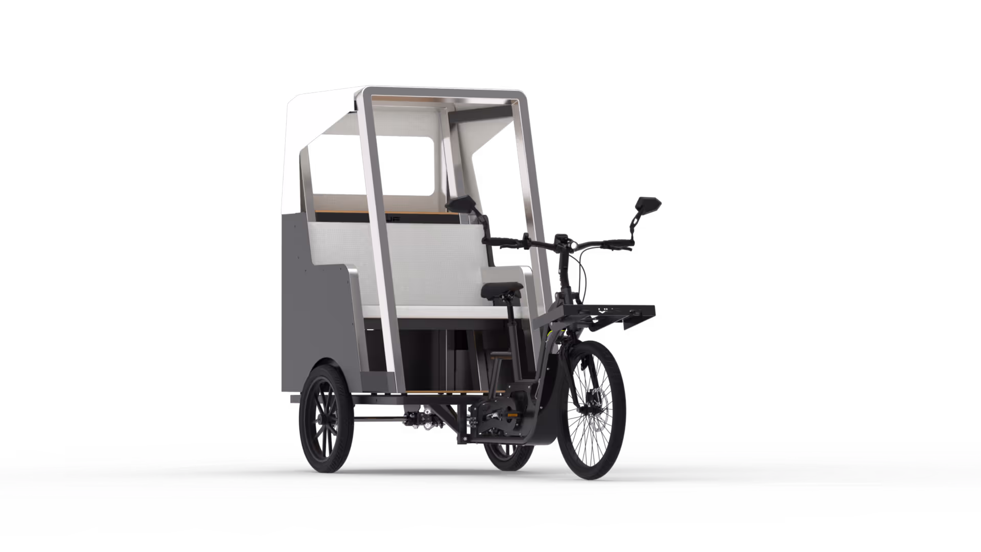 vue isométrique de face du triporteur taxi sur un châssis vuf xxl max