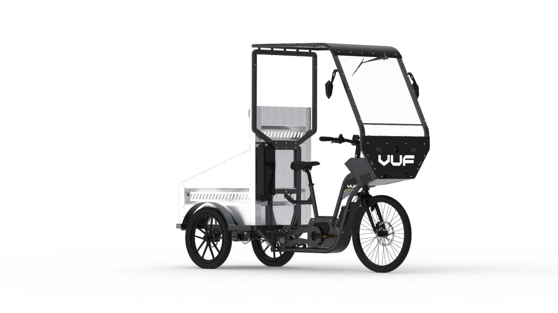 Triporteur électrique avec caisse pick-up pour entretien parcs et jardins