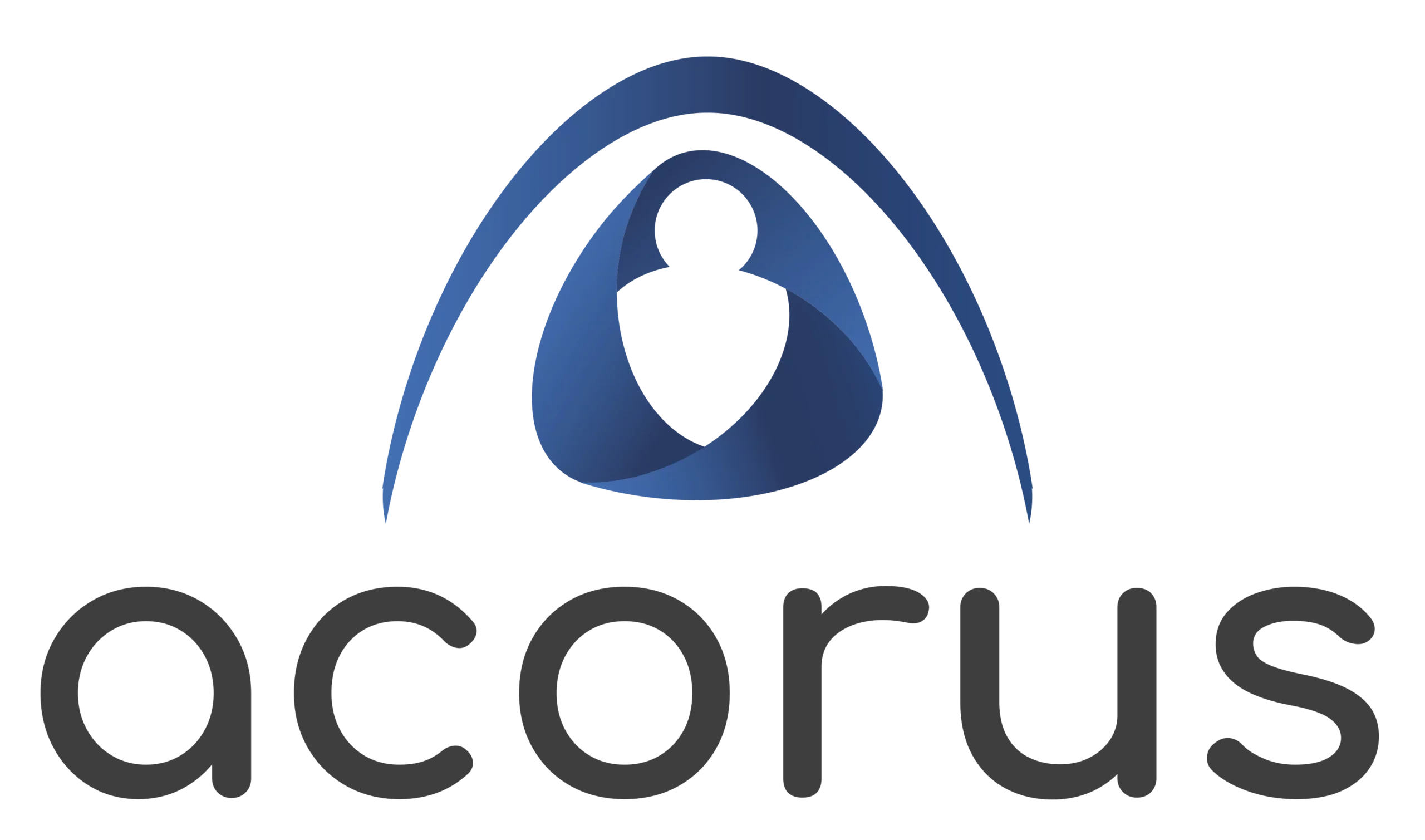 Acorus logo with an abstract blue symbol above the text.