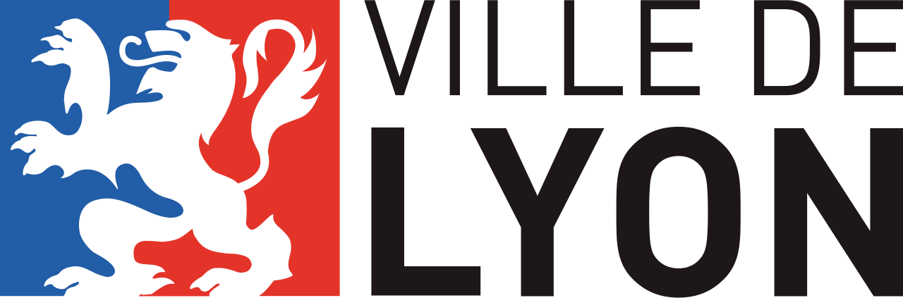 City of Lyon logo with a black lion on a blue and red background next to black text.