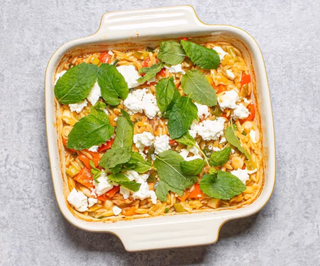 One-Tray Greek-Style Chicken Orzo With Feta