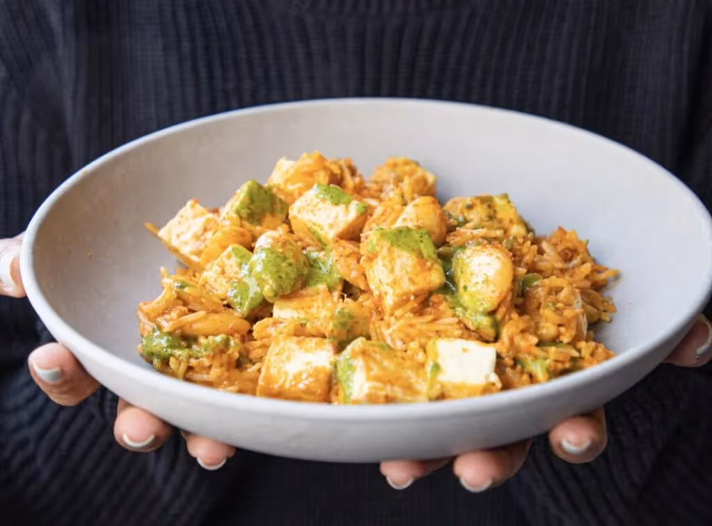 Red Thai Coconut Rice and Tofu Tray Bake