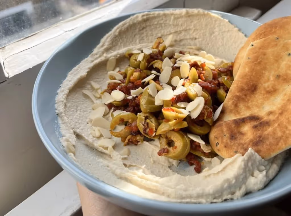 Spiced Butter Bean Hummus with Chorizo and Naans