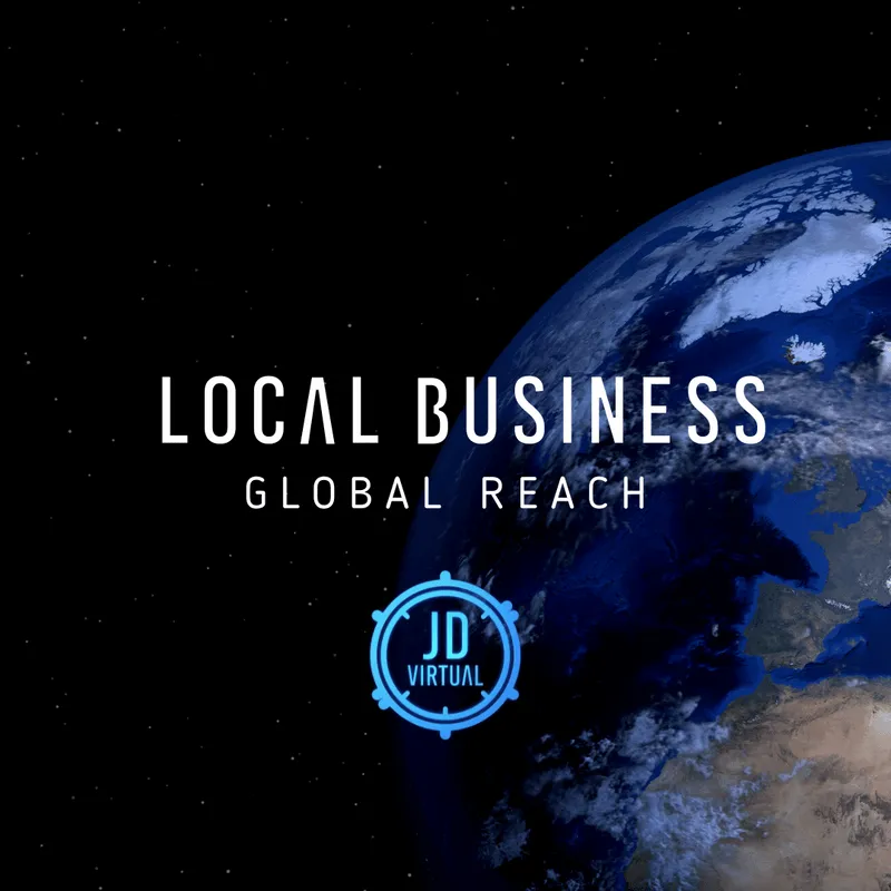 An advert for JD virtual stating Local business Global reach an image of the world from space 