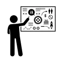 A person pointing to a white board with process symbols written on it icon 
