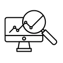 A magnifying glass looking at a chart on a desktop computer icon 