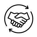 Hands shaking on a circle with arrows icon 