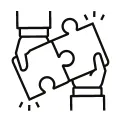 two hands holding two pieces of a locking jigsaw puzzle icon 