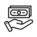 A hand holding paper money icon 