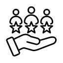 an icon showing a hand with three people each with a star 
