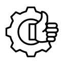 A large cog with a thumbs up icon 