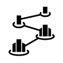 Staged charts linking together in an upward motion icon 