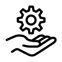 A hand holding a cog icon 