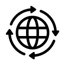A grid line image to represent the world circled by a series of clockwise arrows icon 