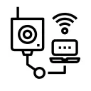 A computer with wifi signal above it and showing connectivity with a router icon 