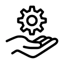 A hand holding a cog icon 