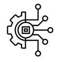 A half wheel cog linking wider to processes icon