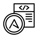 The letter A in a circle next to a  paper document with left and right cursor symbols icon