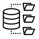 A stack of circular shapes saving to folders icon 