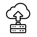 A computer stack with an arrow pointing to a cloud icon 