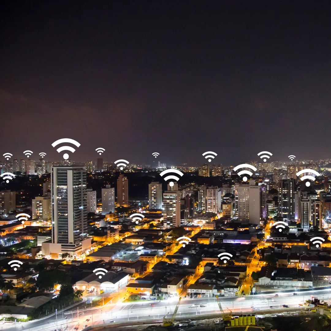A city scape at night