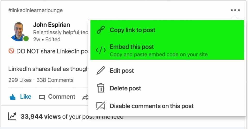 How to share and embed your LinkedIn posts