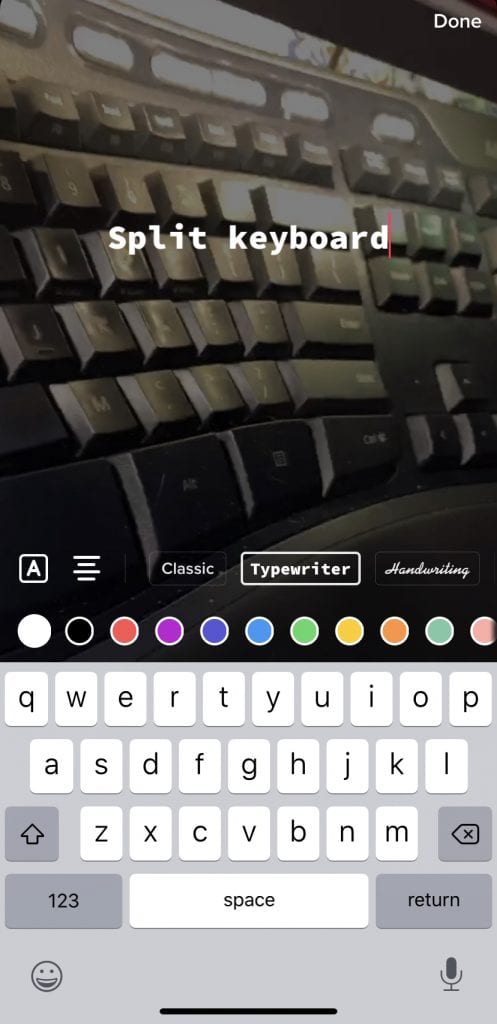 TikTok user adding captions to a video about a split keyboard.
