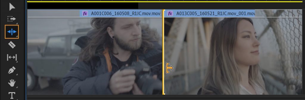 A still of a man and one of a woman side by side in Adobe Premiere Pro