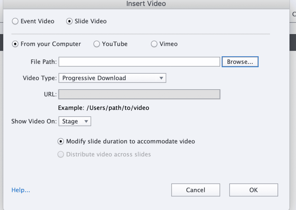 Insert video screen on Adobe Captivate