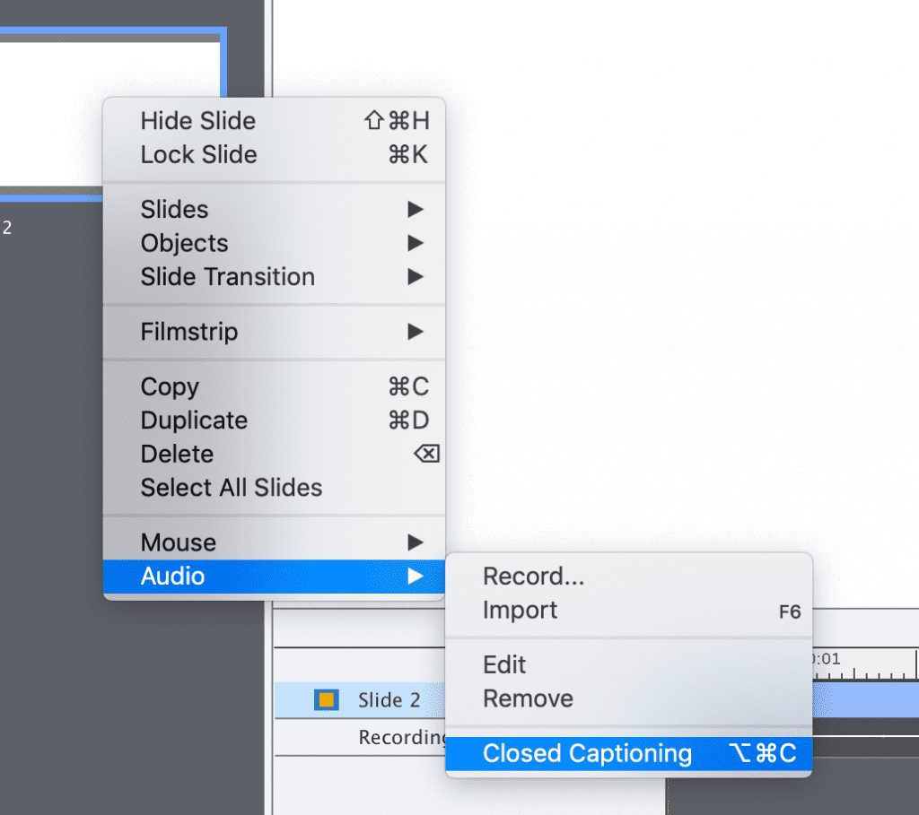 Audio closed captioning button on Adobe Captivate