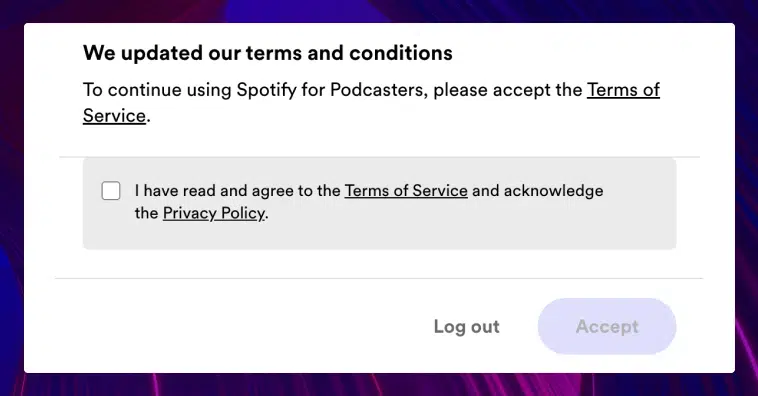 A screenshot of Spotify’s terms of Service page