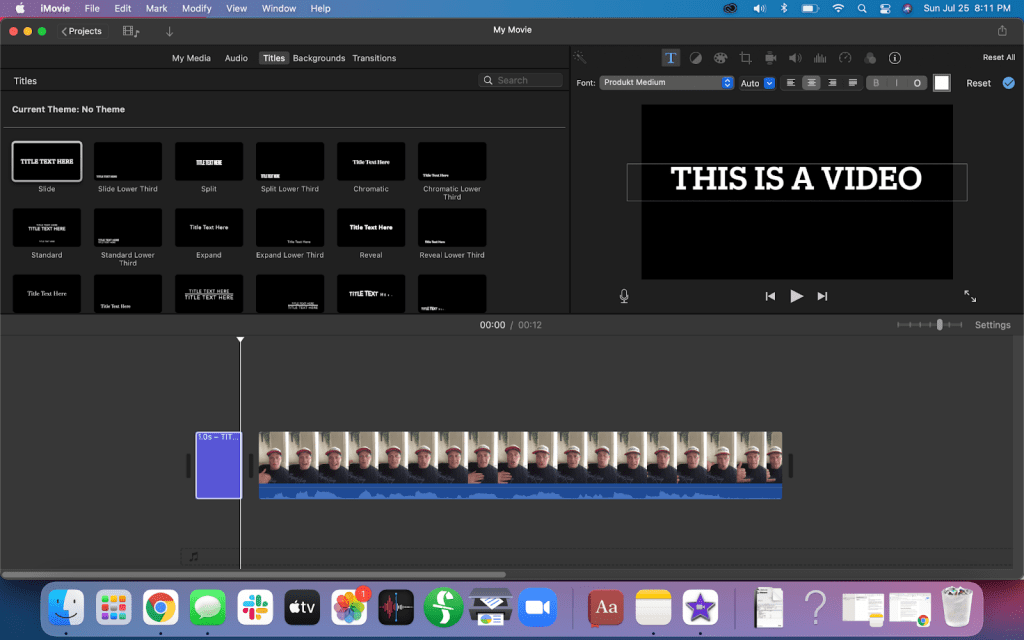 A title theme being added to a video in iMovie