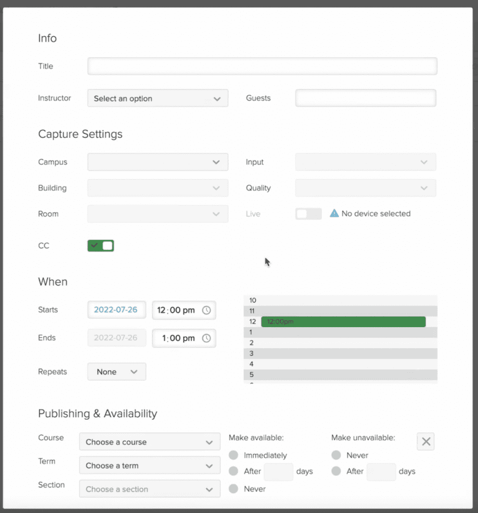 New capture settings page on Echo360