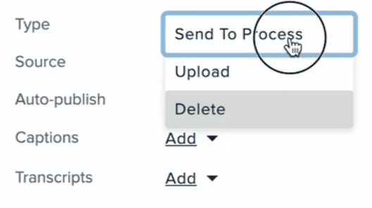 Captioning capture settings page with "Send to process" selected 