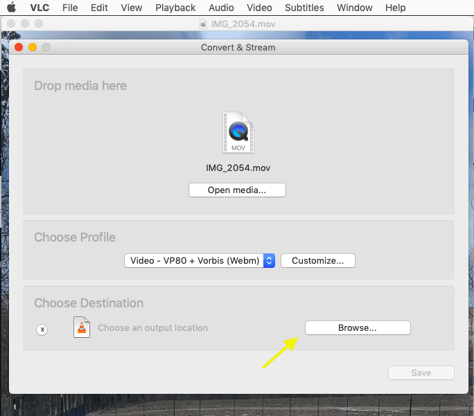 Screenshot of Convert & Stream dialogue box on a Mac.