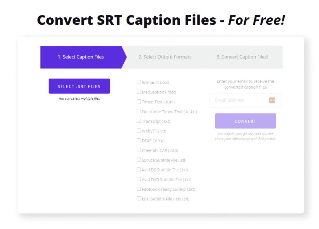 Select Caption Files to upload and convert for free