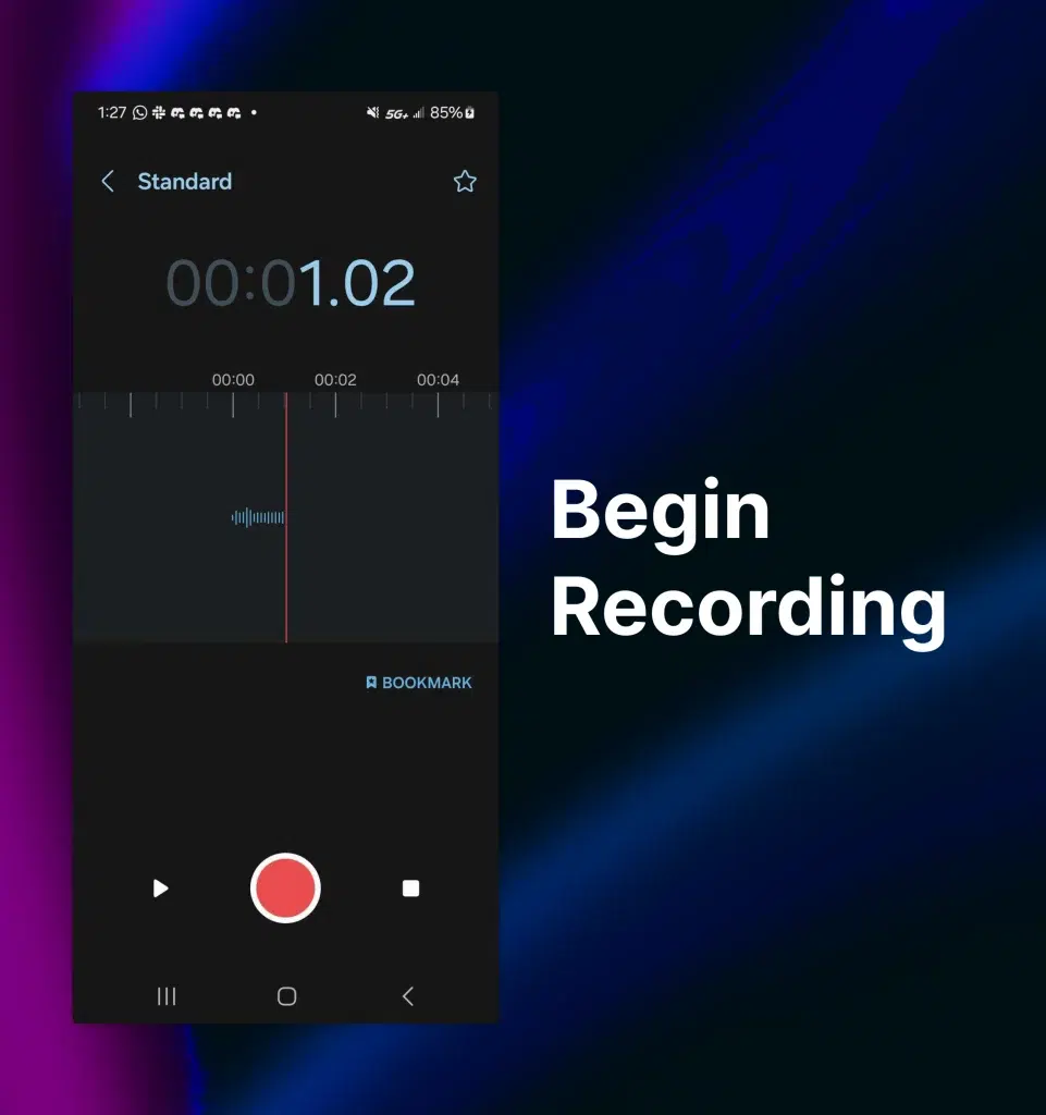 A screenshot showing where to begin recording your voice on an Android device.